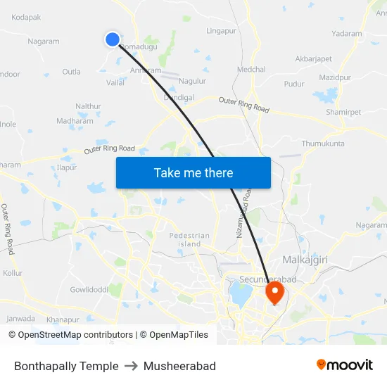 Bonthapally Temple to Musheerabad map