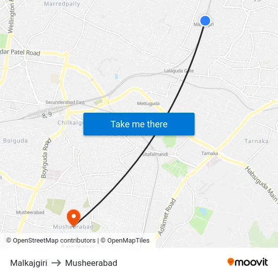 Malkajgiri to Musheerabad map