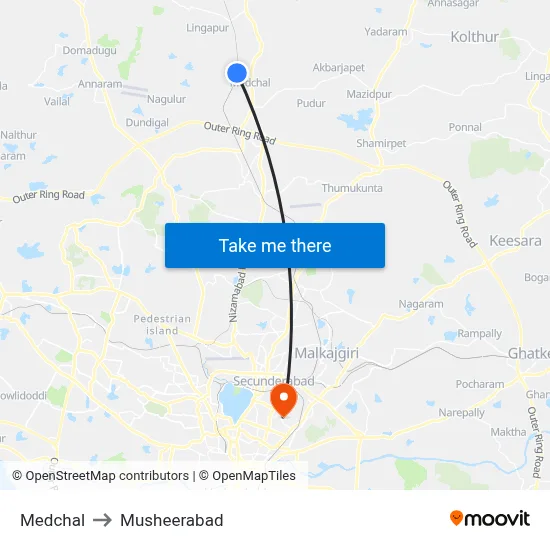 Medchal to Musheerabad map