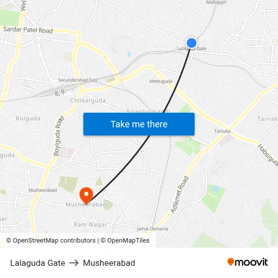 Lalaguda Gate to Musheerabad map