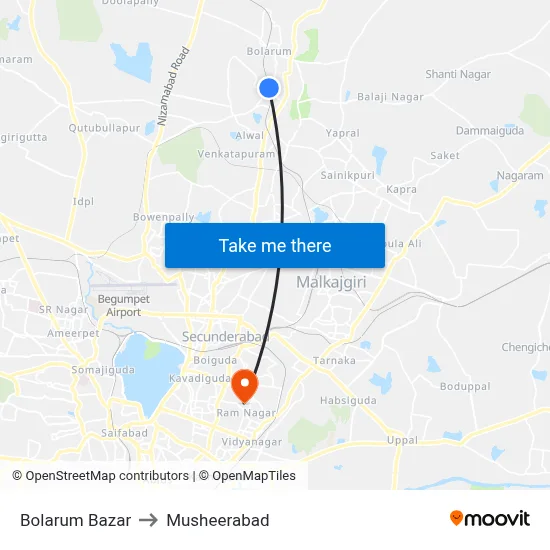 Bolarum Bazar to Musheerabad map