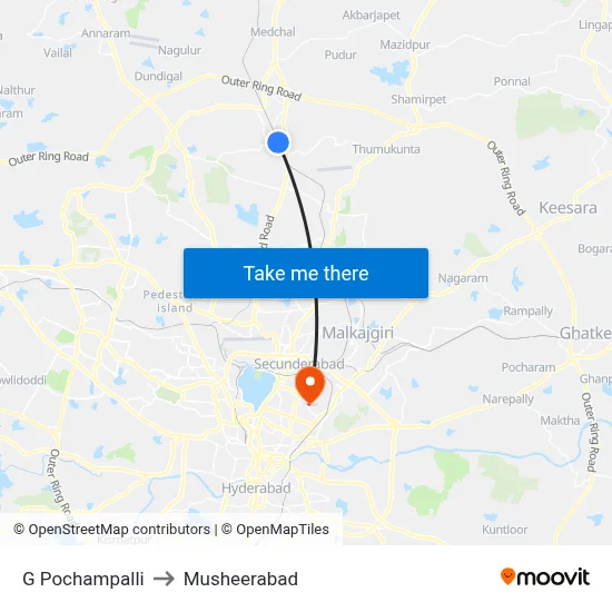 G Pochampalli to Musheerabad map