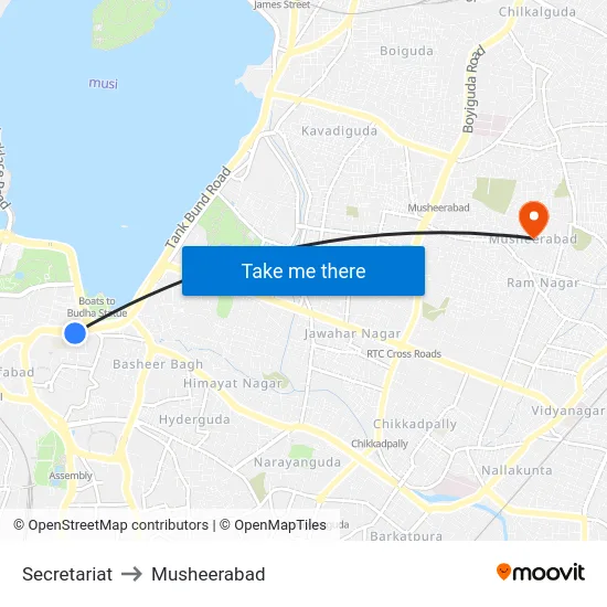 Secretariat to Musheerabad map