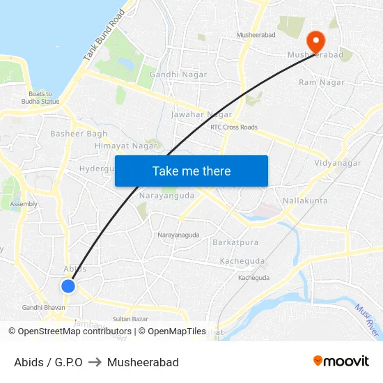 Abids / G.P.O to Musheerabad map