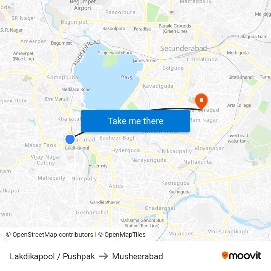 Lakdikapool / Pushpak to Musheerabad map