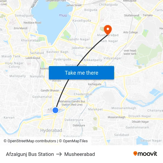 Afzalgunj Bus Station to Musheerabad map