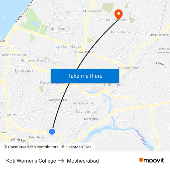 Koti Womens College to Musheerabad map