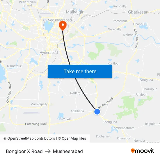 Bongloor X Road to Musheerabad map