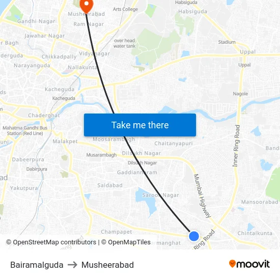 Bairamalguda to Musheerabad map