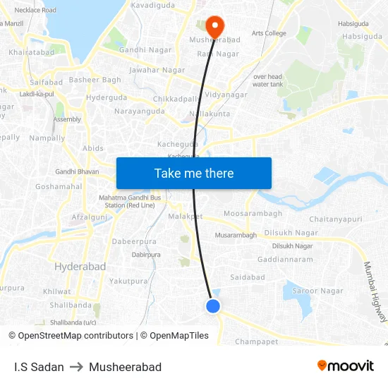 I.S Sadan to Musheerabad map