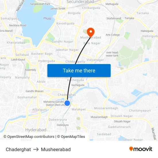 Chaderghat to Musheerabad map