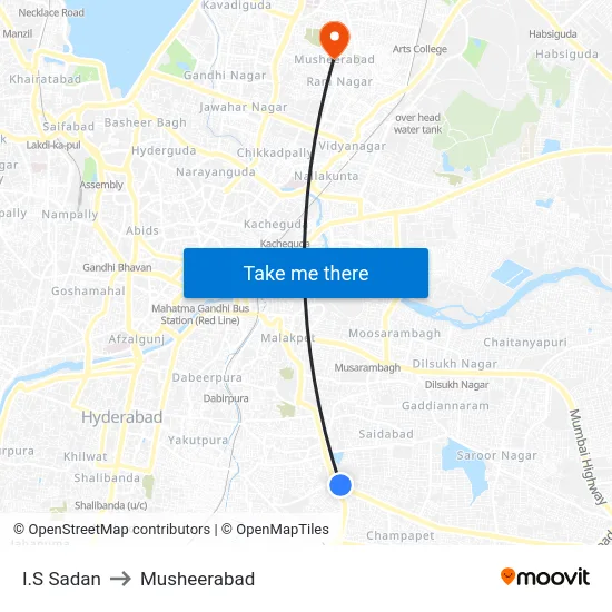 I.S Sadan to Musheerabad map