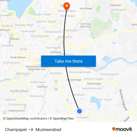 Champapet to Musheerabad map