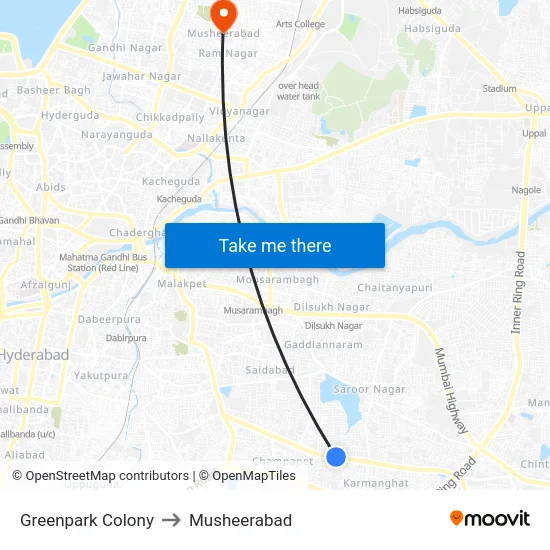 Greenpark Colony to Musheerabad map