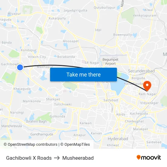 Gachibowli X Roads to Musheerabad map