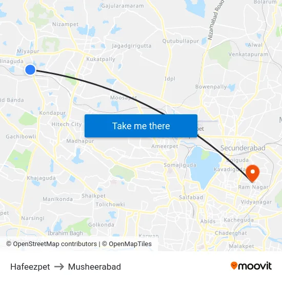 Hafeezpet to Musheerabad map