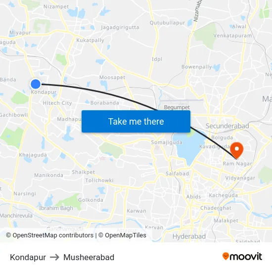 Kondapur to Musheerabad map