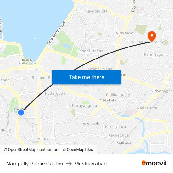 Nampally Public Garden to Musheerabad map