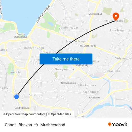Gandhi Bhavan to Musheerabad map