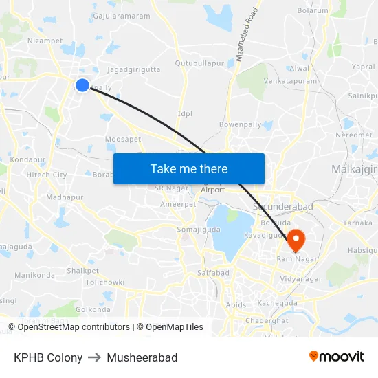 KPHB Colony to Musheerabad map