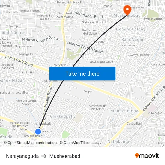 Narayanaguda to Musheerabad map