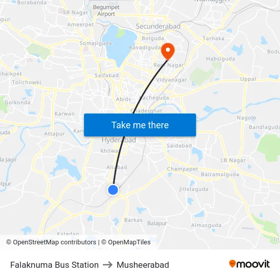Falaknuma Bus Station to Musheerabad map