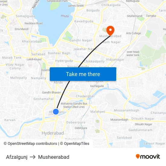 Afzalgunj to Musheerabad map
