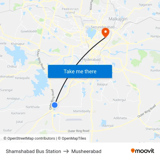 Shamshabad Bus Station to Musheerabad map