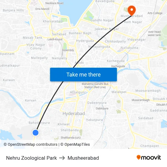 Nehru Zoological Park to Musheerabad map