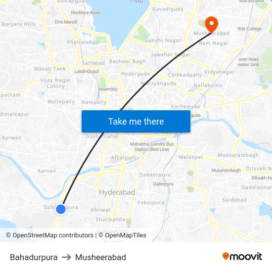 Bahadurpura to Musheerabad map
