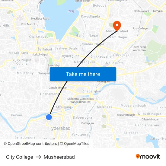 City College to Musheerabad map