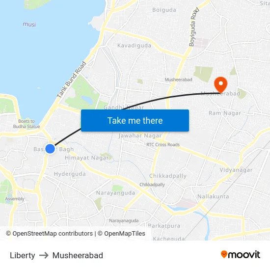 Liberty to Musheerabad map