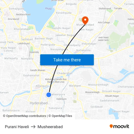 Purani Haveli to Musheerabad map