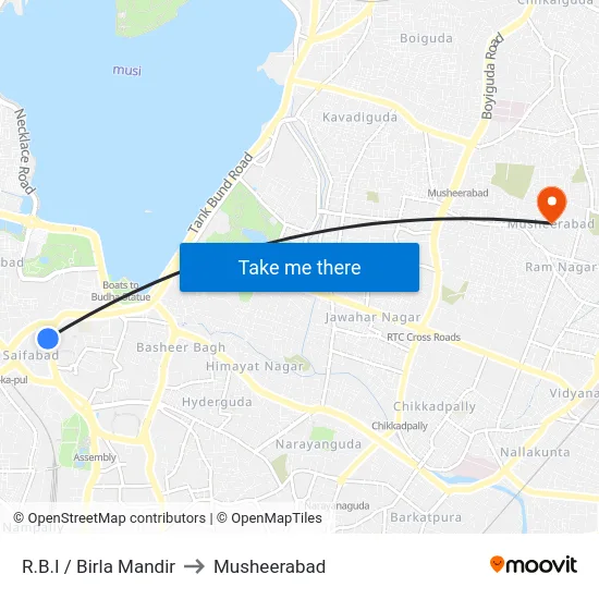 R.B.I / Birla Mandir to Musheerabad map