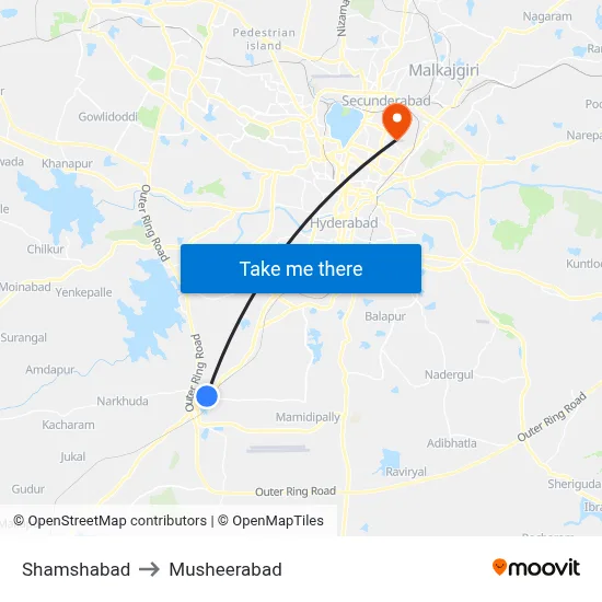Shamshabad to Musheerabad map