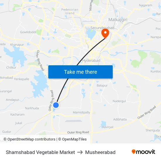 Shamshabad Vegetable Market to Musheerabad map