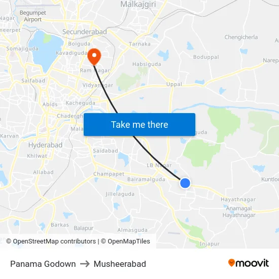 Panama Godown to Musheerabad map