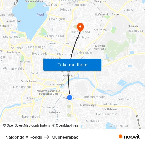 Nalgonda X Roads to Musheerabad map