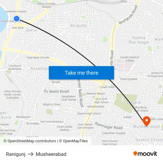 Ranigunj to Musheerabad map