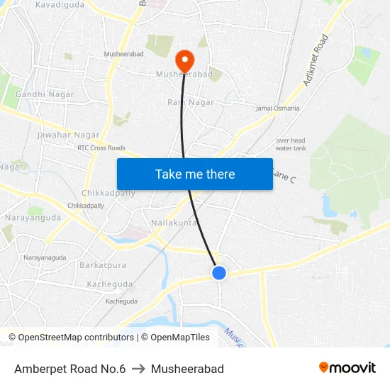 Amberpet Road No.6 to Musheerabad map