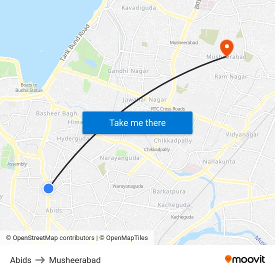 Abids to Musheerabad map