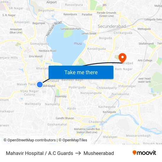 Mahavir Hospital / A.C Guards to Musheerabad map