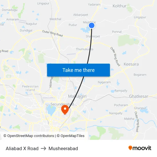 Aliabad X Road to Musheerabad map