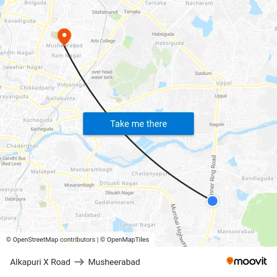 Alkapuri X Road to Musheerabad map