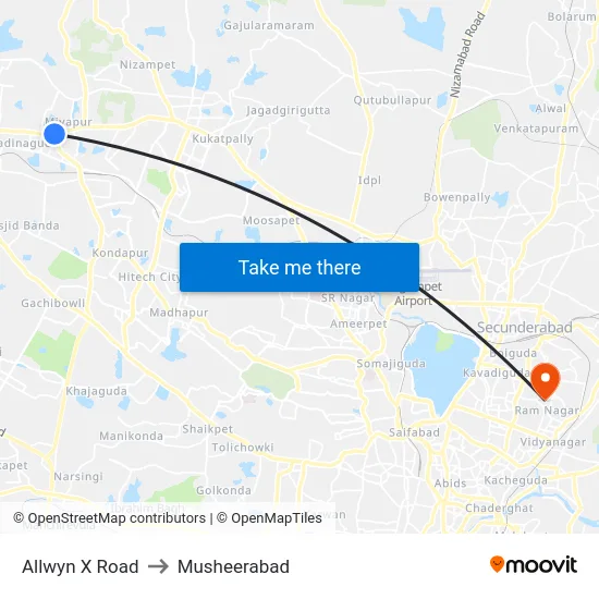 Allwyn X Road to Musheerabad map