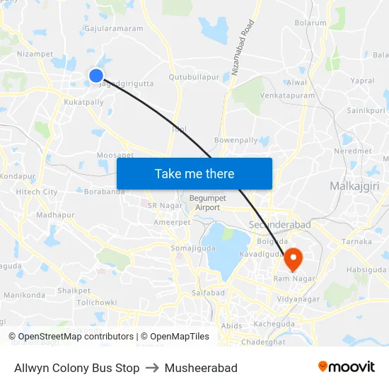 Allwyn Colony Bus Stop to Musheerabad map