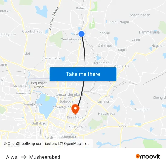 Alwal to Musheerabad map