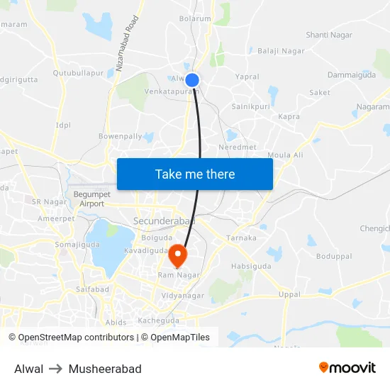 Alwal to Musheerabad map