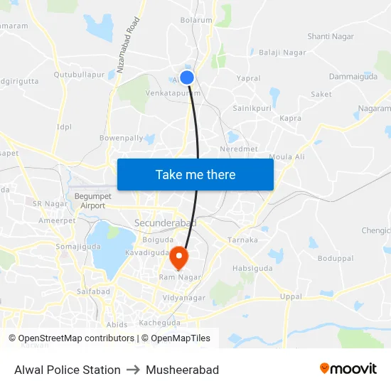 Alwal Police Station to Musheerabad map