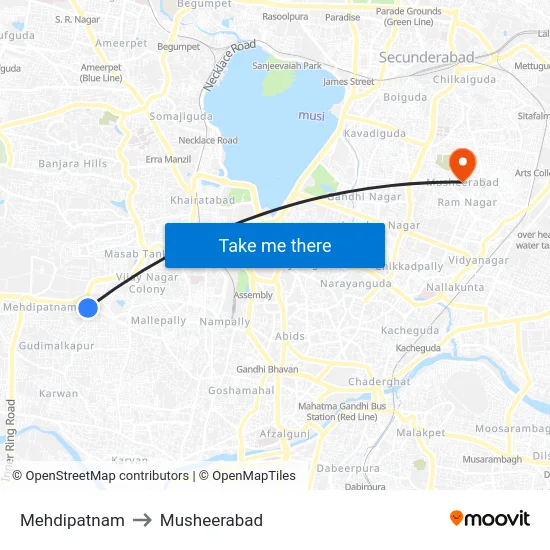 Mehdipatnam to Musheerabad map